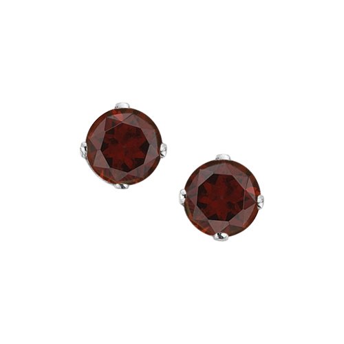 14K White Gold Prong Set 3 MM Garnet Earring Studs
