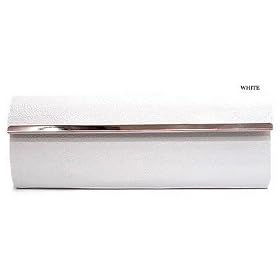 White Evelyn Metallic Faux Leather Evening Clutch Bag Purse Handbag
