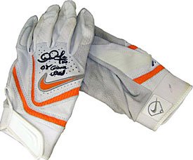 Adam Jones Autographed / Signed Baltimore Orioles 2008 Game Used Grey / Orange Batting Gloves
