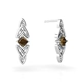14K White Gold Genuine Square Smoky Quartz Celtic Knot Earrings