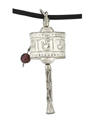 Sterling Silver 925 Tibetan Mantra Prayer Wheel Pendant Necklace