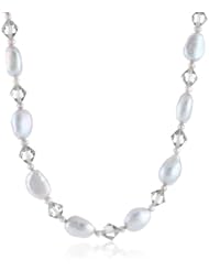 Silver Grey Baroque Freshwater Cultured Pearl and Swarovski Elements Bicone with Sterling Silver Clasp Necklace, 16"+2" Extender