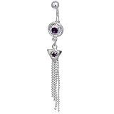 Tasseled Purple Crystal Triangle Dangle Belly Ring