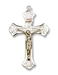 Two-Tone Gold Filled/Sterling Silver Crucifix Pendant Stainless Silver Heavy Curb Chain