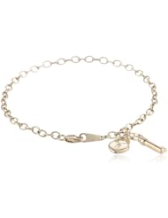 14K Yellow Gold Lock and Key Charm Oval Link Bracelet, 7.5"