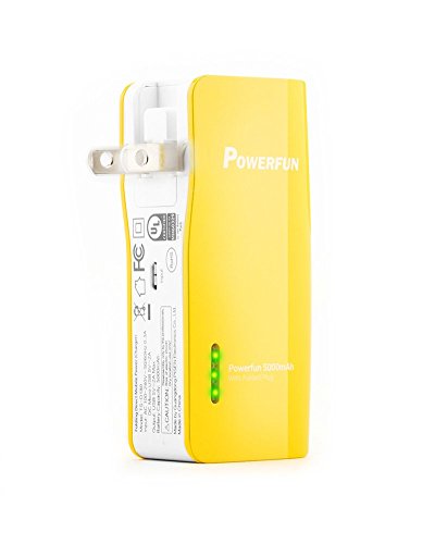 Pisen 5000mAh Power Bank with Foldable AC Plug 1A/2A for iPhone, iPad, Samsung and More (Lemon Yellow)