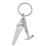 Pewter saw and hammer shaped key ring with presentation box. Made in the USA