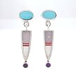 Ray Tracey Earth and Sky Sterling Silver Earrings with Turquoise and Opal, #8547
