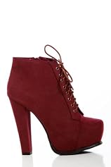 Faux Suede Platform Boots in Burgundy