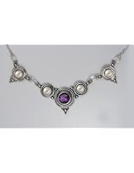 A Stunning Sterling Silver Gemstone Necklace Accented with Amethyst and Pearl