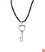 Necklace - N444 - Heart Key - Silver Tone Metal - hung on Black Satin / Silk Cord (16-1/2