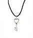 Necklace - N444 - Heart Key - Silver Tone Metal - hung on Black Satin / Silk Cord (16-1/2) + 2 Extension Chain