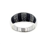 Sterling Silver Black Onyx Marcasite Band Ring (Size 6,7,9)