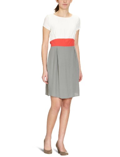 NafNaf Damen Kleid (knielang) RNR121D, Gr. 40 (42 FRA), Mehrfarbig (B167 blanc/gris ciment Preisvergleich