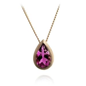 14k Matte Finish Yellow Gold Bezel Set Pear Shaped Pink Tourmaline Pendant by