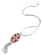 Multi-Faceted Stone & Diamanté Encrusted Tassel Necklace