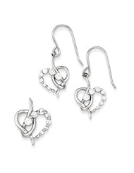 Genuine IceCarats Designer Jewelry Gift Sterling Silver Cz Heart Earring & Pendant Set