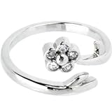 Solid 14K White Gold .05 Carat Genuine Diamond Flower Toe Ring