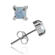 Sterling Silver 4mm Square Created Fiery Blue Opal Stud Earrings