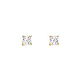 14K Yellow Gold 3mm Princess CZ Solitaire Basket Stud Earrings with Screw-Back for Lady and Children