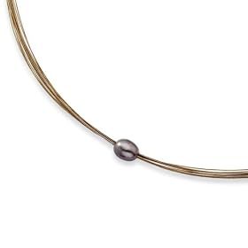 Ladies Cultured Black Pearl on a 12 Strand Brown Steel Necklace by The Black Bow