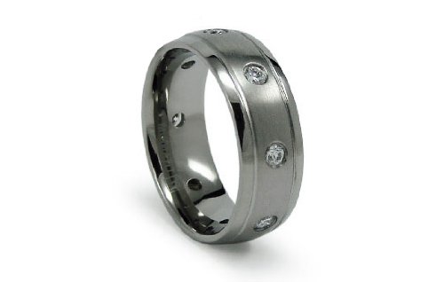 Childrens Toyshop  Jewelry : Satin High Polish Titanium Ring with 8 CZ 8mm