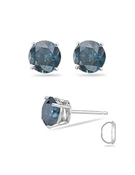 1/2 (0.46-0.55) Cts ( I1 ) Round Teal Blue Diamond Stud Earrings in 14K White Gold