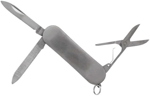 Mini 3 Function Knife With Scissors And Nail File, Polished Stainless Steel Body & Key Ring