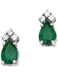 14K White Gold Pear Emerald and Diamond Earrings