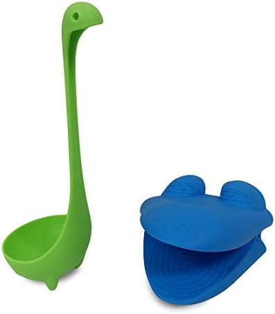 Nessie Soup Ladle Green and Frog Oven Mitt Blue - Animal Kitchen Gadgets (Yellow)