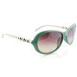 Retro Glam - Sarcelle Et Grise Avec Perle De M&eacute;tal - UV400 Lunettes De Soleil Pour Les Femmes Avec Chiffon Doux / Nettoyage De Cas