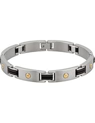 Stainless Steel & Black Rubber Bracelet with 14KT Yellow Accents 08.50 Inch Black B120k