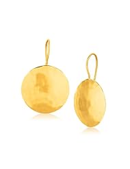 14K Yellow Gold Hammered Texture Disc Drop Earrings Large