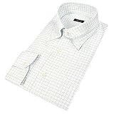 Bagutta White & Blue Small Checks Buttondown Cotton Dress Shirt