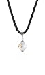 Necklace - N513 - Faceted Fire Polished Crystal Glass Pendant Hung on 16" Black Triple-Strand Twisted Silk / Satin Cord + 2" Extension Chain - Diamond Shape ~ Clear AB (Iridescent)