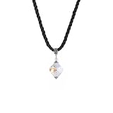 Necklace - N513 - Faceted Fire Polished Crystal Glass Pendant Hung on 16" Black Triple-Strand Twisted Silk / Satin Cord + 2" Extension Chain - Diamond Shape ~ Clear AB (Iridescent)