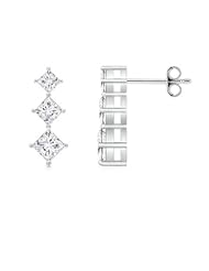 1.02 ct Three Stone Princess Diamond Earrings