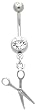 Stainless Steel Belly Ring with Clear Crystals - Dangling Sissors