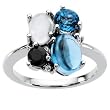 14K White Gold Multi Gemstones and Diamond Ring