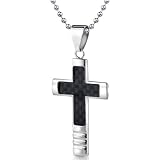 mens crosses jewelry-Celebrity Style Surgical Stainless Steel Black Carbon Fiber Cross Pendant on a Stainless Steel Ball Chain for Men