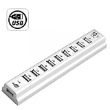 10 Port USB 2.0 Hub 480 Mps AC Adapter & USB Cable WHITE + FREE BONUS - Micro SD / TF card reader - YELLOW