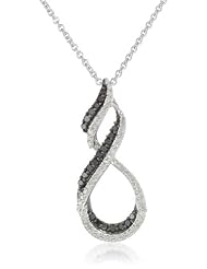 Sterling Silver Black and White Diamond Twist Drop Pendant Necklace (1/3 cttw, I-J Color, I2-I3 Clarity), 18"