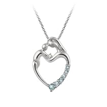 Sterling Silver, Diamond-Accent and Blue Topaz Child and Mother Heart Pendant Necklace, 18"