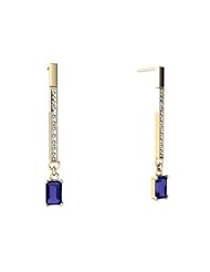 Created Sapphire 14kt Yellow Gold Dangle Drop Earrings