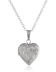 Sterling Silver Childrens Hand Engraved Heart Locket Pendant Necklace, 13"