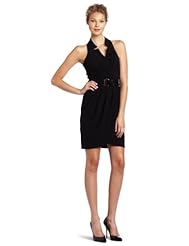 Notched Notched Collar Cutout Belted Wrap Faux-Leather/Polyester/Rayon/Spandex  Dress