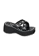 Women's Slip On Mules With 2.5 Inch Platforms And Criss Cross Skull Stud Straps
