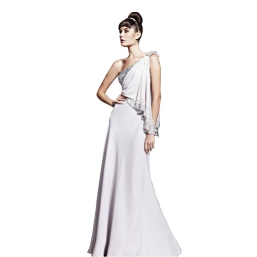 GEORGE BRIDE Sheath/ Column One Shoulder Floor-Length Chiffon Evening Dress With Beaded Appliques