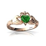 14k Rose Gold Heart Genuine Emerald Celtic Claddagh Ring