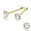 14k Yellow Gold Nose Bone with Clear CZ / Prong Setting, 1mm - Sold Individually